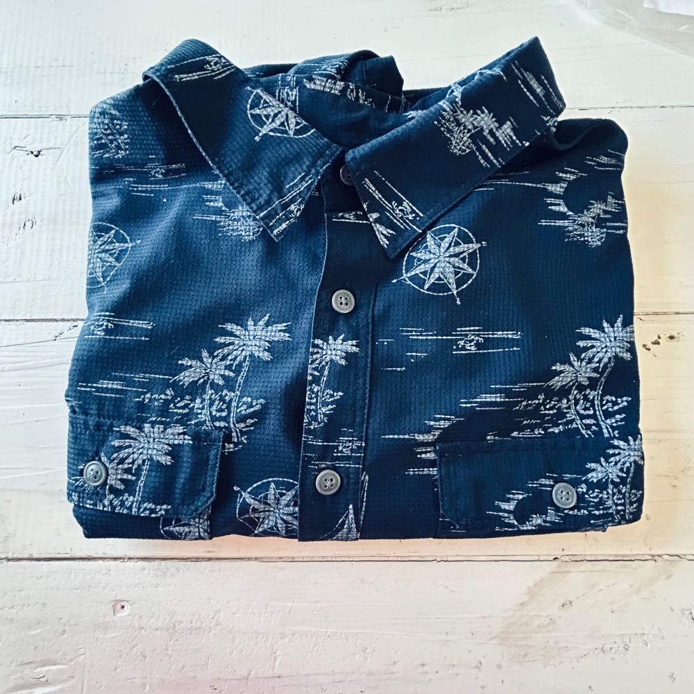 Croft & Barrow Mens 2XB Shirt‎ Blue Palm Tree Sailboat Compass Button Up
